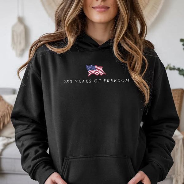 America 250th Anniversary Hoodie | 250 Years of Freedom Minimalist USA Flag Design | Premium Cotton-Poly Blend | Patriotic Gift for History Fans