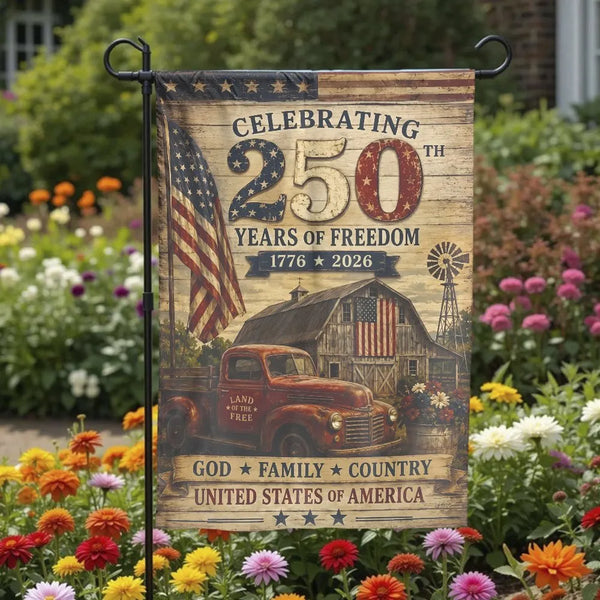 USA 250th Anniversary Garden Flag | Celebrating 250 Years of Freedom 1776-2026 Rustic Americana | Premium Double-Sided Polyester | Patriotic Gift for History Lovers