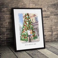 Personalized Holiday Canvas Print, Custom Couple and Pet Portrait Canvas, Watercolor Christmas Canvas Art, Family Pet Present for Couples