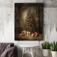 Old World Christmas Canvas Art, Vintage Christmas Tree Wall Art Digital Download, Rustic Holiday Tree Painting, Printable Christmas Print