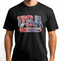 USA 250 Years of Freedom T-Shirt | Patriotic Patchwork Quilt Design | Soft Breathable Cotton | Gift for Americana Fans