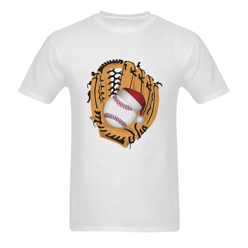 Christmas Sports Graphic Tee, Baseball Santa Hat T-Shirt, Baseball Lover Holiday Shirt, Two-Sided Print Cotton T-Shirt, Game Day Present