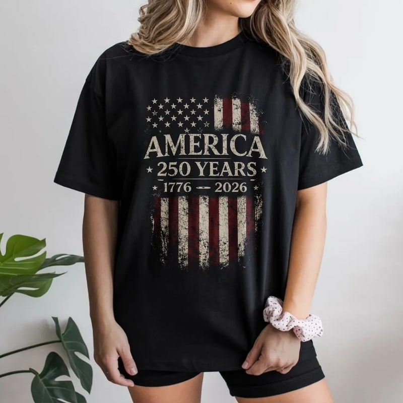 America 250 Years T-Shirt | Vintage 1776-2026 Distressed Flag Design | Soft Cotton Patriotic Tee | Semiquincentennial Gift for History Lovers