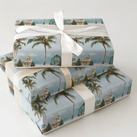 Coastal Holiday Gift Wrap, Snowy Palm Tree Christmas Wrapping Paper, Beach House Winter Wrapping Paper, Tropical Festive Present Wrap Roll