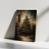 Moody Dark Oil Painting Wall Art, Vintage Christmas Tree Poster, Rustic Holiday Evergreen Print, Winter Festive Decor, Digital Download