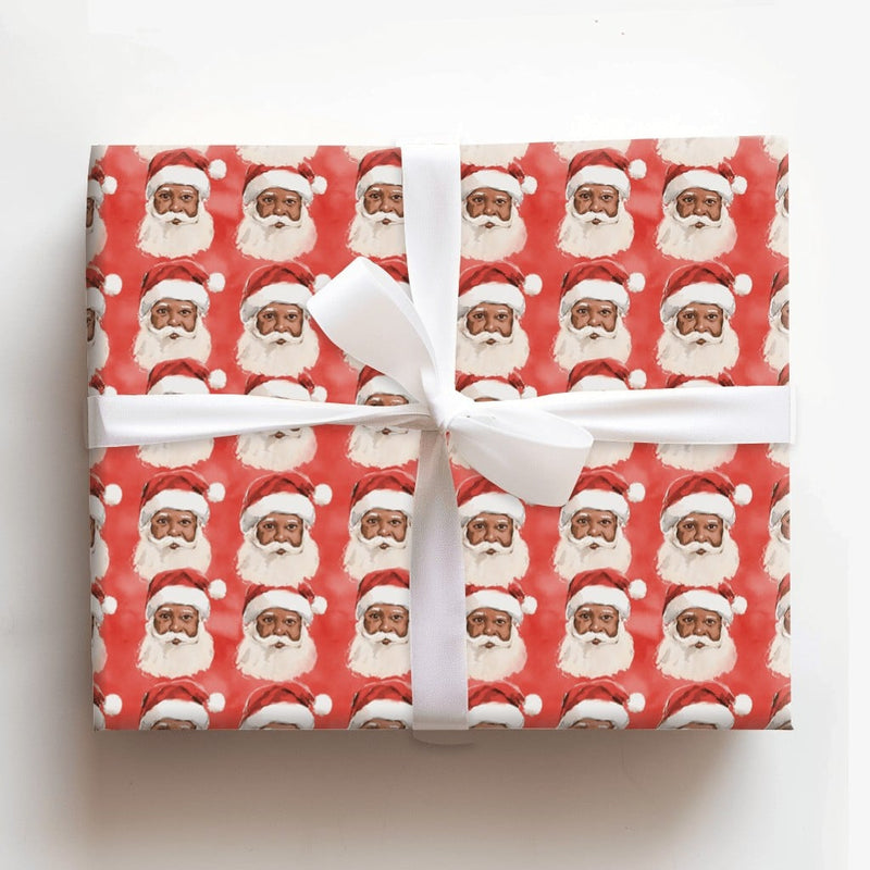 Painterly Holiday Gift Wrap, Black Santa Christmas Wrapping Paper, Inclusive Xmas Wrapping Paper, Black Santa Claus Gift Wrapping Paper Roll