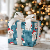 Adorable Santa Hat Pet Gift Wrap, Ferret Christmas Wrapping Paper, White Ferret Animal Wrapping Paper, Winter Holiday Aesthetic Wrapping Paper