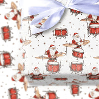 Watercolor Drummer Santa Claus Gift Wrap, Drumming Santa Wrapping Paper, Music Lover Holiday Paper, Christmas Present Wrapping Paper Roll