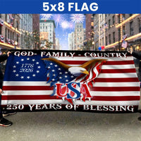 Betsy Ross 250 Years of Blessing Flag | 1776-2026 USA Patriotic House Flag | Double-Sided Polyester | God Family Country Eagle Design