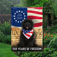 Black Goldendoodle Garden Flag | 250 Years of Freedom Patriotic Design | Double-Sided Weather-Resistant Polyester | Dog Lover Gift