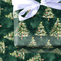 Watercolor Winter Tree Gift Wrap, Snowy Forest Christmas Wrapping Paper, Woodland Pine Wrapping Paper, Holiday Present Supplies
