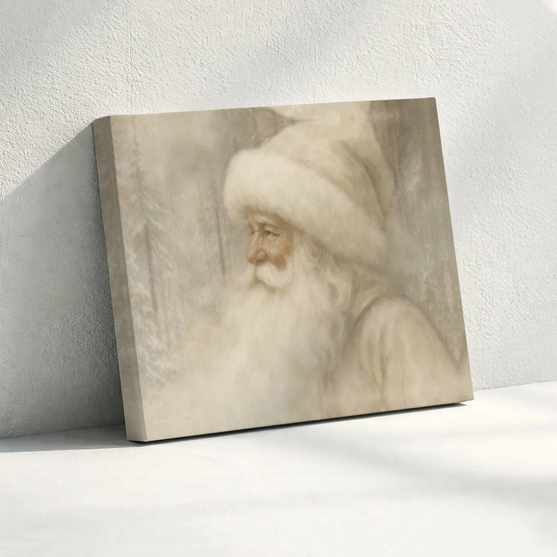 Snowy Forest Santa Portrait Canvas Print, Vintage Santa Claus Canvas Wall Art, Classic Christmas Canvas Art, Holiday Season Home Decor