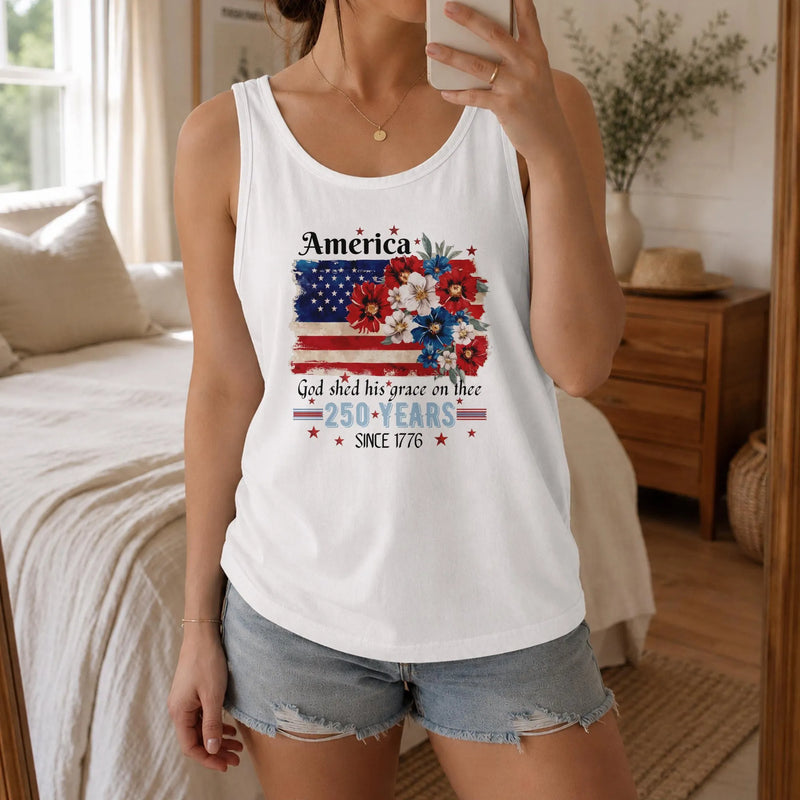 America 250 Years Tank Top | Floral American Flag Design | Soft Breathable Unisex Fit | Patriotic 4th of July Gift
