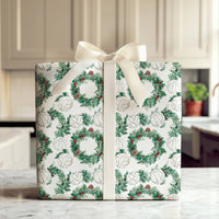 Festive Holiday Wreath Gift Wrap Roll, Volleyball Christmas Wrapping Paper, Sports Team Present Wrap, Athlete Coach Winter Wrapping Paper