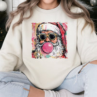 Retro Bubblegum Santa Crewneck, Cool Santa Bubble Gum Sweatshirt, Humorous Santa Christmas Sweater, Vintage Holiday Graphic Sweatshirt Present