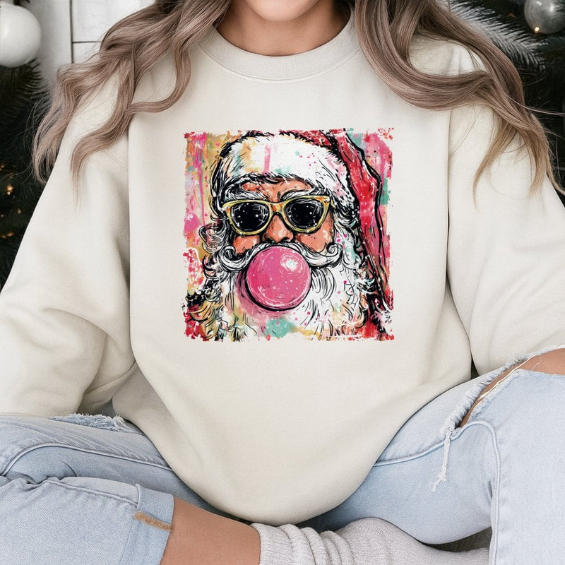 Retro Bubblegum Santa Crewneck, Cool Santa Bubble Gum Sweatshirt, Humorous Santa Christmas Sweater, Vintage Holiday Graphic Sweatshirt Present