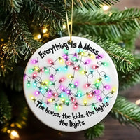 Tangled Lights Ceramic Ornament, Humorous Everythings A Mess Christmas Ornament, Humorous Holiday Tree Ornament, Chaos Gag Present for Parents