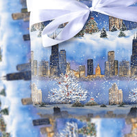 Willis Tower Snowy Gift Wrap, Chicago Skyline Christmas Wrapping Paper, Winter City Holiday Wrapping Paper, Chicago Lover Present Wrap Roll