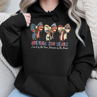 America 250 Years Patriotic Bow Hoodie | Vintage Stars & Stripes Ribbon Art | Premium Cotton-Polyester Blend | Gift for Americana Fans