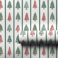 Red Green Pine Tree Gift Wrap, Striped Christmas Tree Wrapping Paper, Classic Holiday Present Paper, Traditional Striped Gift Wrapping Paper