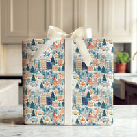Watercolor Winter City Gift Wrap, Snowy Village Christmas Wrapping Paper, Festive Holiday Wrapping Paper, Comfy Village Xmas Wrapping Paper