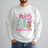 Christmas Coffee Crewneck, Jolly and Caffeinated Sweatshirt, Adorable Holiday Tree Pullover, Festive Xmas Sweater, Coffee Lover Present