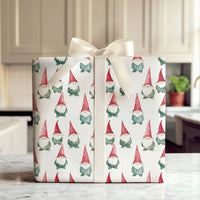 Watercolor Holiday Gnome Gift Wrap, Christmas Gnome Wrapping Paper, Adorable Winter Holiday Wrapping Paper, Festive Scandinavian Wrapping Paper