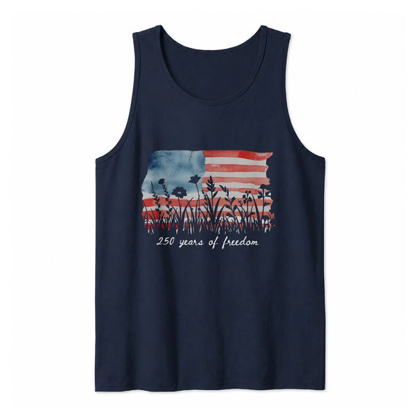 Patriotic Wildflower Tank Top for Women | 250 Years of Freedom Watercolor Flag Design | Soft Breathable Unisex Sleeveless Top | Fourth of July Gift