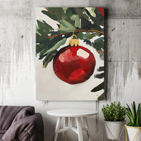 Red Bauble Pine Branch Canvas Print, Christmas Ornament Wall Art Digital Download, Holiday Wall Art Printable, Winter Xmas Home Decor Present