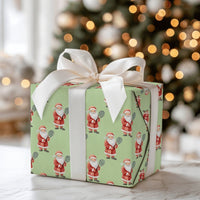 Whimsical Santa Gift Wrap, Tennis Santa Christmas Wrapping Paper, Green Tennis Wrapping Paper, Sports Fan Holiday Present Wrapping Paper