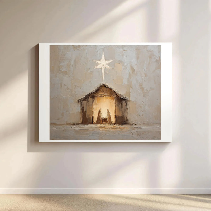 Manger Star of Bethlehem Oil Painting Style, Nativity Scene Wall Art Canvas Print, Christian Christmas Canvas, Digital Download Present