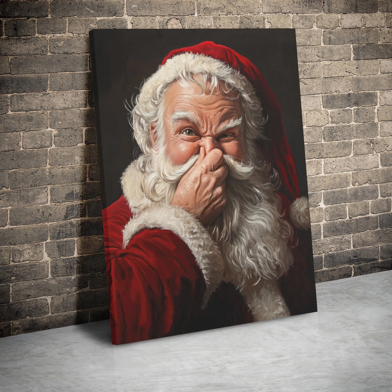 Whimsical Nose Picking Santa Canvas Print, Humorous Santa Claus Canvas Wall Art, Humorous Christmas Holiday Canvas, Gag Present Home Wall Decor
