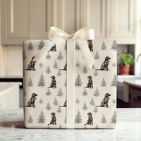 Rustic Holiday Dog Gift Wrap, Black Labrador Christmas Wrapping Paper, Pine Tree Puppy Wrapping Paper, Pet Gift Wrap, Dog Lover Present Wrap
