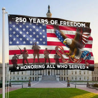 250 Years of Freedom American Flag | Patriotic Eagle Veterans Tribute | UV-Resistant Polyester House Flag | Commemorative Military Gift
