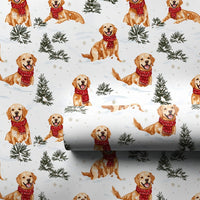 Winter Dog Gift Wrap Roll, Golden Retriever Christmas Wrapping Paper, Adorable Golden Puppy Holiday Wrapping Paper, Pet Lover Gift Wrap Roll