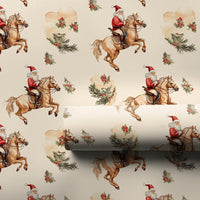 Vintage Horse Christmas Gift Wrap, Equestrian Santa Wrapping Paper, Watercolor Holiday Present Wrapping Paper, Rustic Country Holiday Wrap