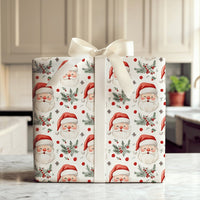 Holly Berry Gift Wrap, Santa Claus Christmas Wrapping Paper, Festive Xmas Present Wrap, Holiday Kids Wrapping Paper, Seasonal Gift Wrap