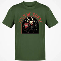 Humorous Dark Christmas Graphic Tee, Yule Be Sorry Krampus T-Shirt, Holiday Folklore Monster Shirt, Spooky Winter Season Present