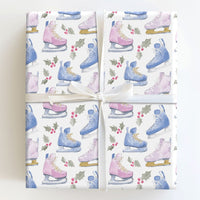 Winter Sports Gift Wrap, Watercolor Ice Skate Wrapping Paper, Ice Skating Gift Wrapping Paper, Holiday Present Paper, Christmas Gift Wrap