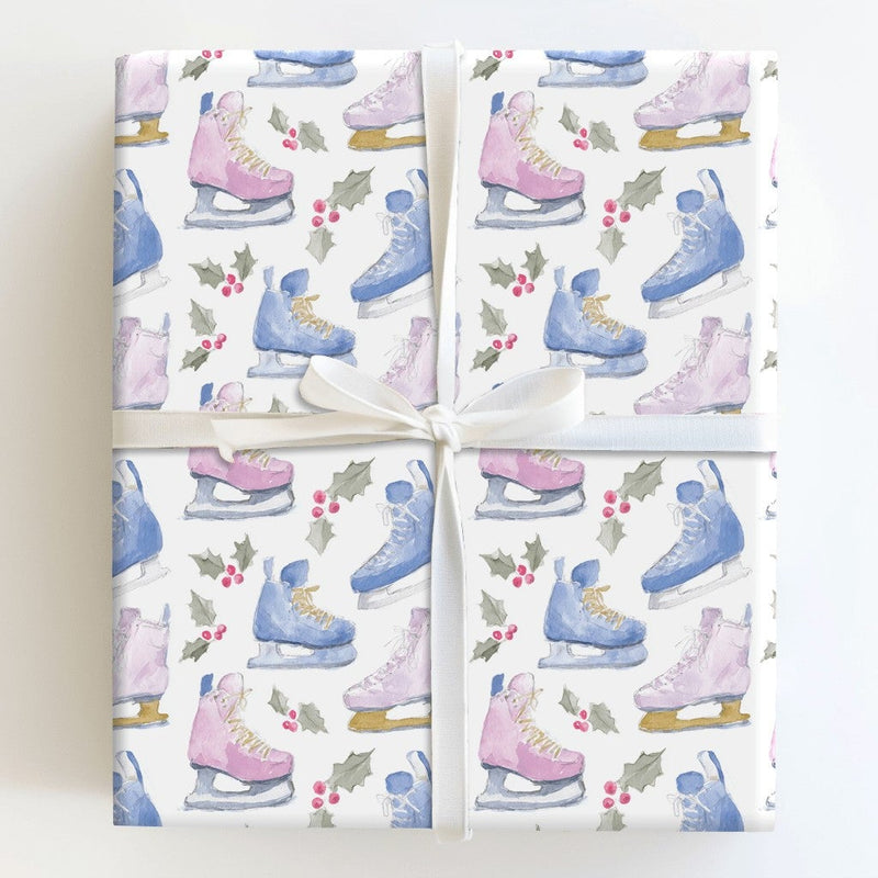 Winter Sports Gift Wrap, Watercolor Ice Skate Wrapping Paper, Ice Skating Gift Wrapping Paper, Holiday Present Paper, Christmas Gift Wrap