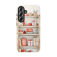 Watercolor Holiday Presents Phone Case, Christmas Shelf Phone Case Samsung Galaxy, Festive Ornaments Tough Phone Cover, Xmas Present for Her