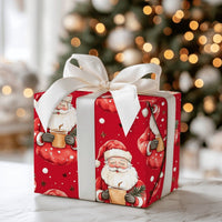 Red Cocoa Santa Claus Gift Wrap, Adorable Santa Christmas Wrapping Paper, Snowflake Holiday Wrapping Paper, Retro Xmas Gift Wrapping Paper Roll