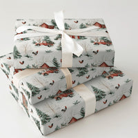 Rustic Farmhouse Christmas Gift Wrap, Vintage Red Truck Wrapping Paper, Watercolor Barn Holiday Wrapping Paper, Country Winter Present Wrap