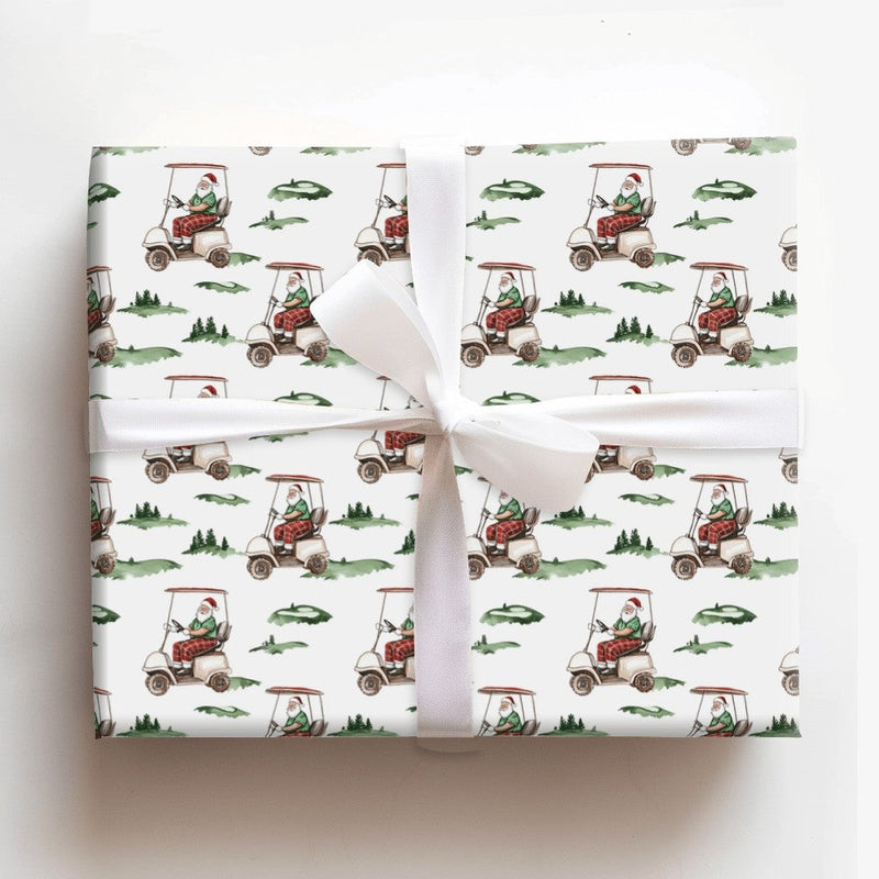 Watercolor Golf Cart Christmas Gift Wrap, Golfing Santa Wrapping Paper, Golfer Dad Holiday Wrapping Paper, Sports Fan Wrapping Paper Roll