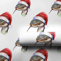 Watercolor Santa Hat Snake Gift Wrap, Christmas Snake Wrapping Paper, Humorous Reptile Holiday Paper, Adorable Animal Lover Xmas Gift Wrap Roll