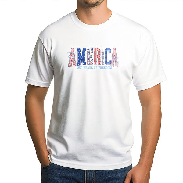 America 250 Years of Freedom T-Shirt | Patriotic Patterned Typography Design | Soft 100% Cotton Tee | 4th of July Gift for Patriots