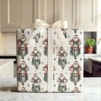 Motorcycle Christmas Gift Wrap, Biker Santa Wrapping Paper, Cool Santa Holiday Wrapping Paper, Retro Motorcyclist Xmas Gift Wrap Roll