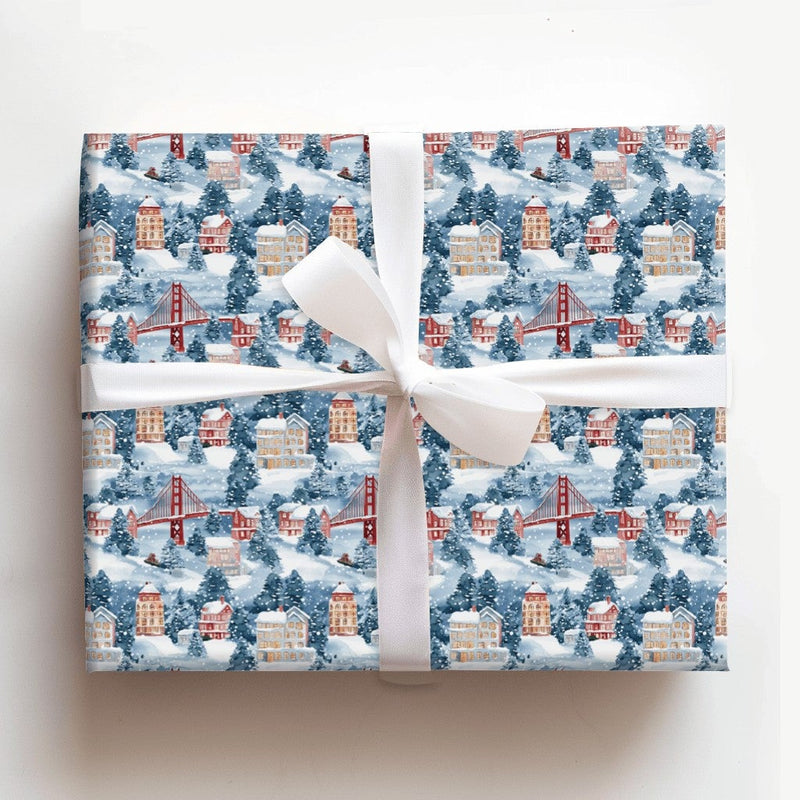 Golden Gate Bridge Gift Wrap, San Francisco Christmas Wrapping Paper, Winter Wonderland Wrapping Paper, California Holiday Gift Wrap