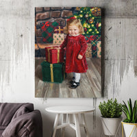 Festive Christmas Girl Wall Art, Vintage Christmas Girl Canvas Print, Oil Painting Girl Portrait, Digital Download Printable Holiday Decor