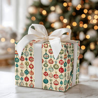 Retro Bauble Holiday Gift Wrap, Vintage Ornament Christmas Wrapping Paper, Antique Festive Print Gift Wrapping Paper, Winter Roll Gift Wrap
